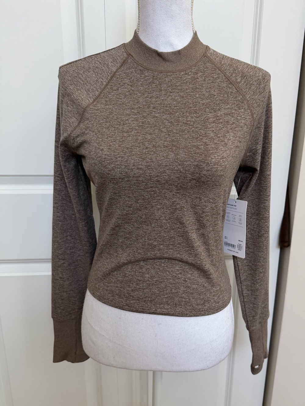 NWT Athleta Brown Heather Long Sleeve Mock Neck Top